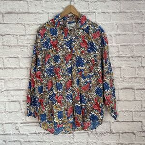 Pure Love Takeaway Women’s Large Shirt Floral Blouse Cotton Vintage 70s Button